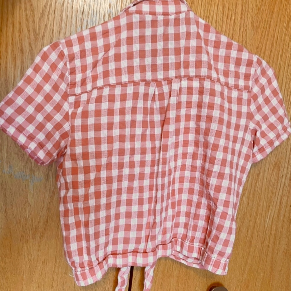 Pink Gingham Cropped Button-Down - Picture 3 of 4